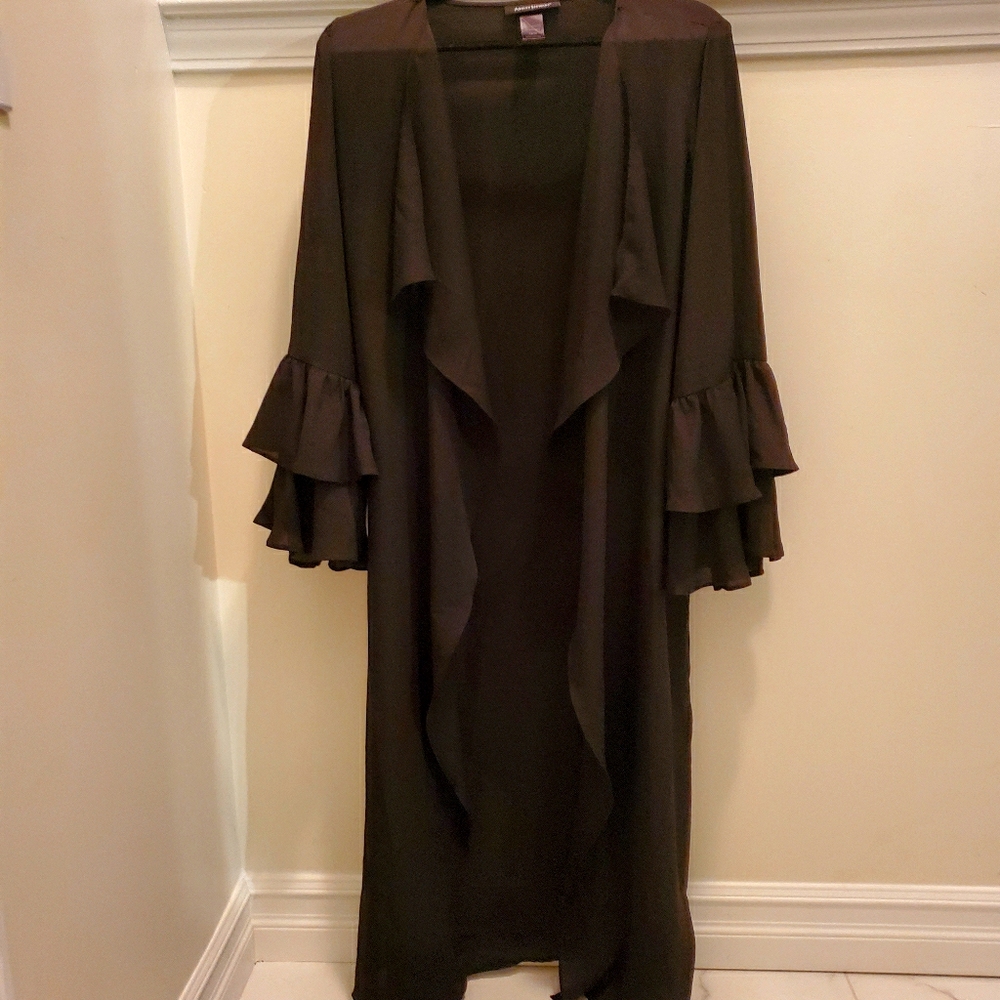 chiffon draping ruffle sleeve duster